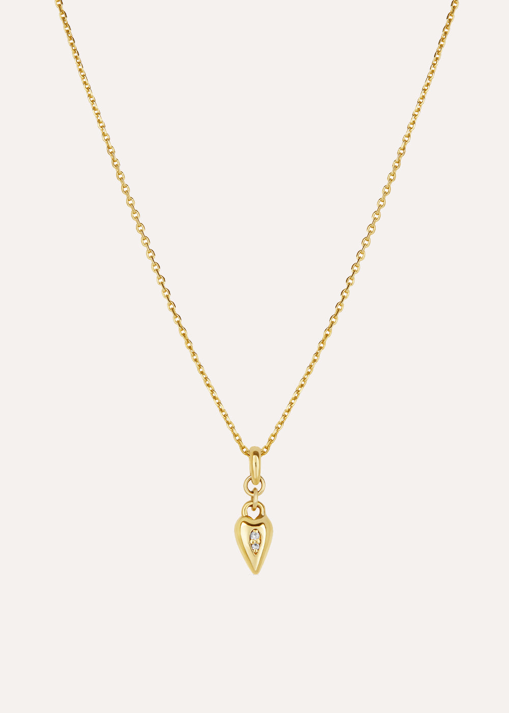 9k yellow gold heart charm necklace, front view.