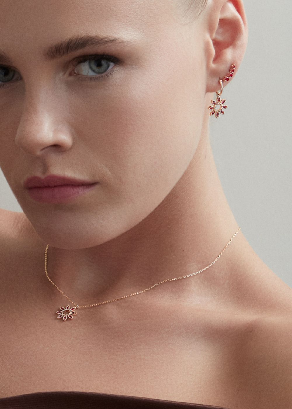Jasmine Flower Ruby Drop Earrings