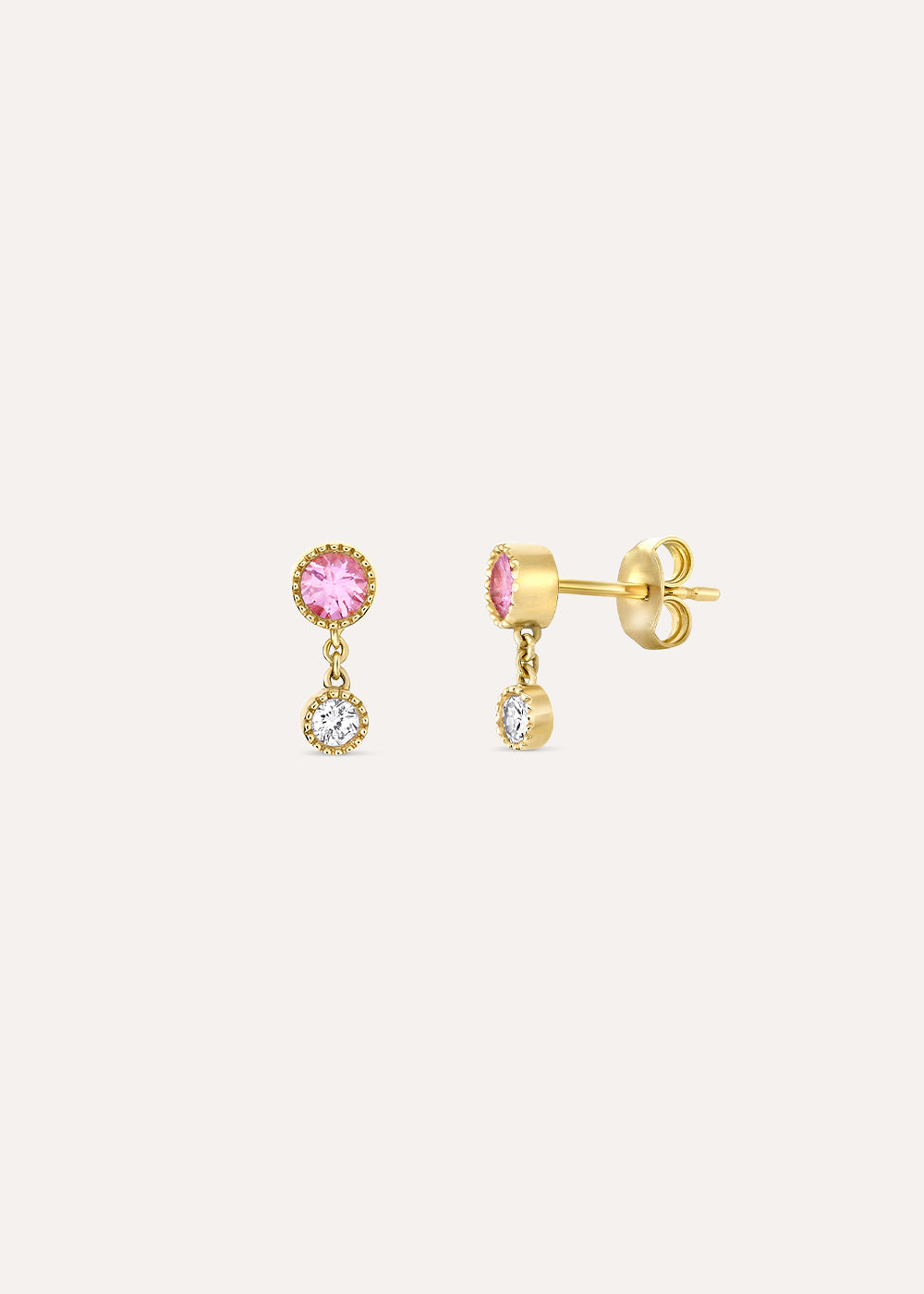 Jasmine Duo Drop Pink Tourmaline & Lab-Grown Diamond Stud Earrings