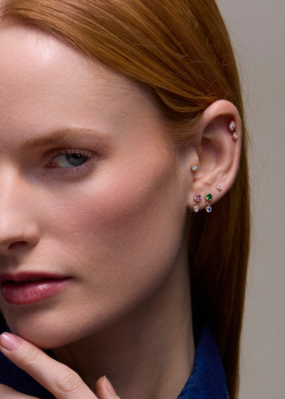 Jasmine Duo Drop Tsavorite & Tanzanite Stud Earrings