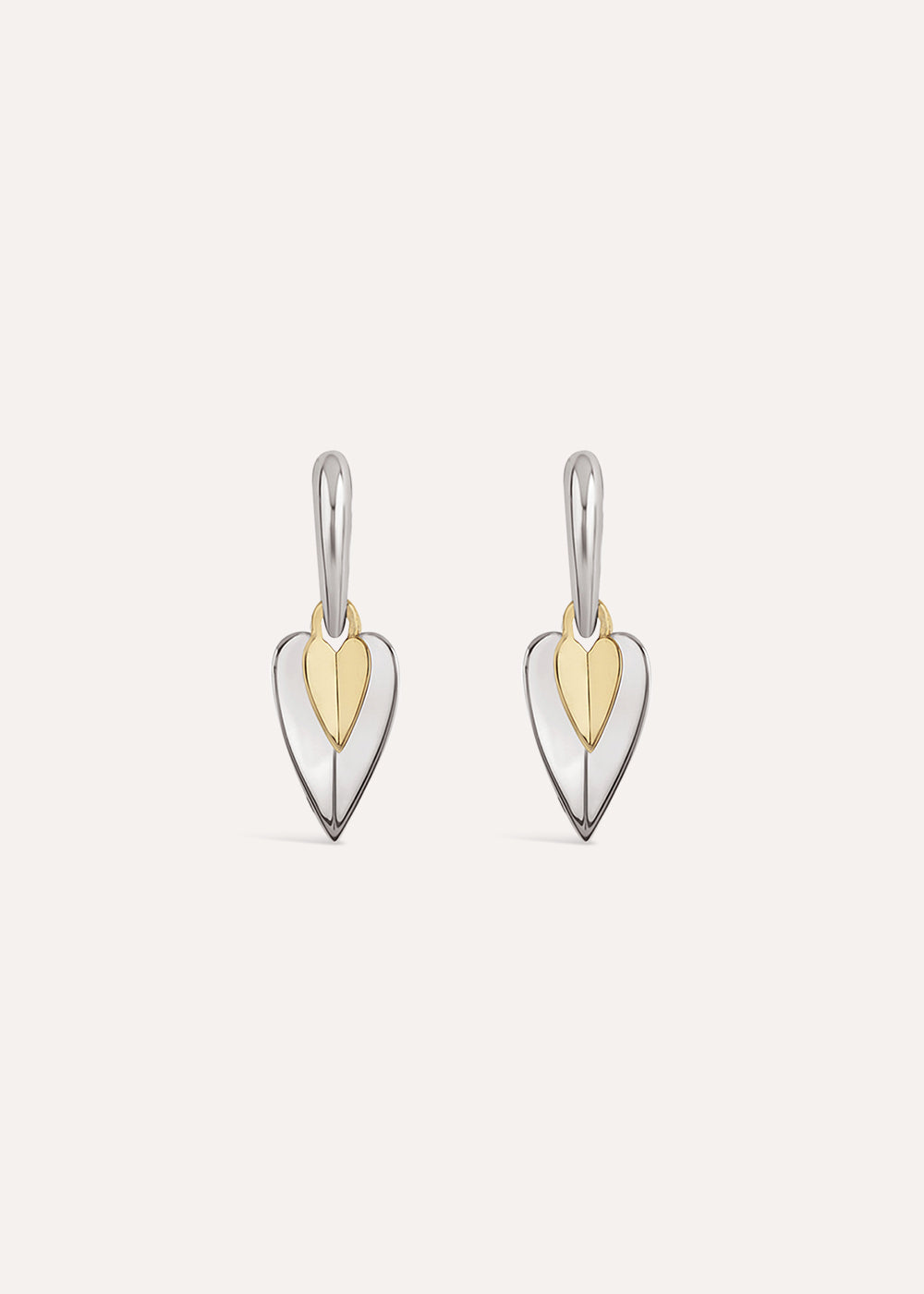 Folded Heart Duo Drop Hoop Earrings
