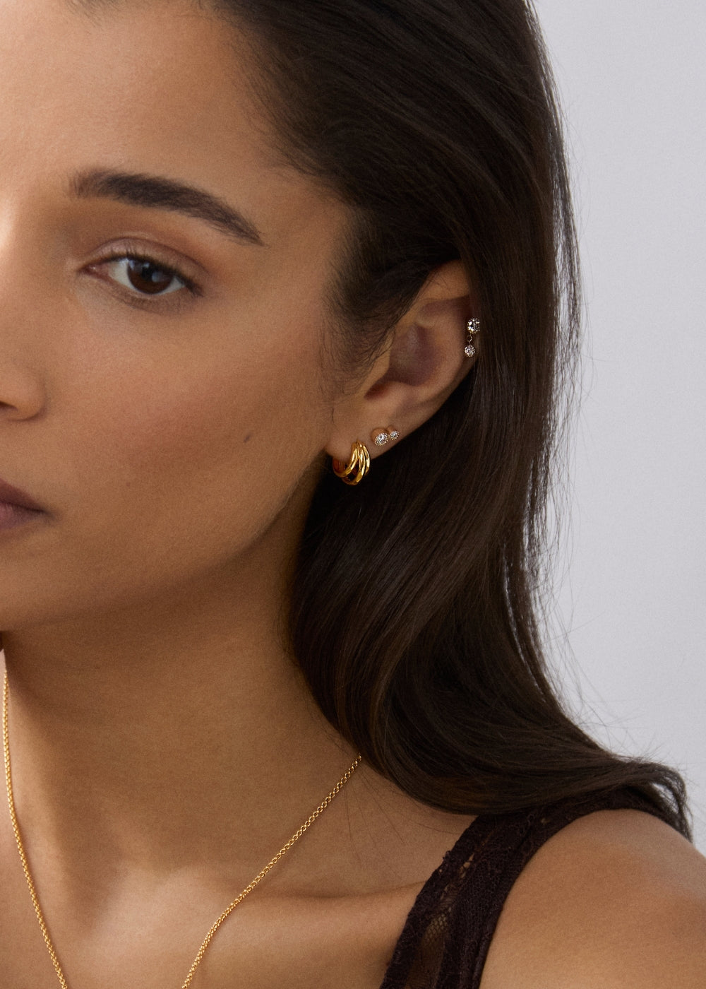 Single Signature Triple Huggie Hoop Earring