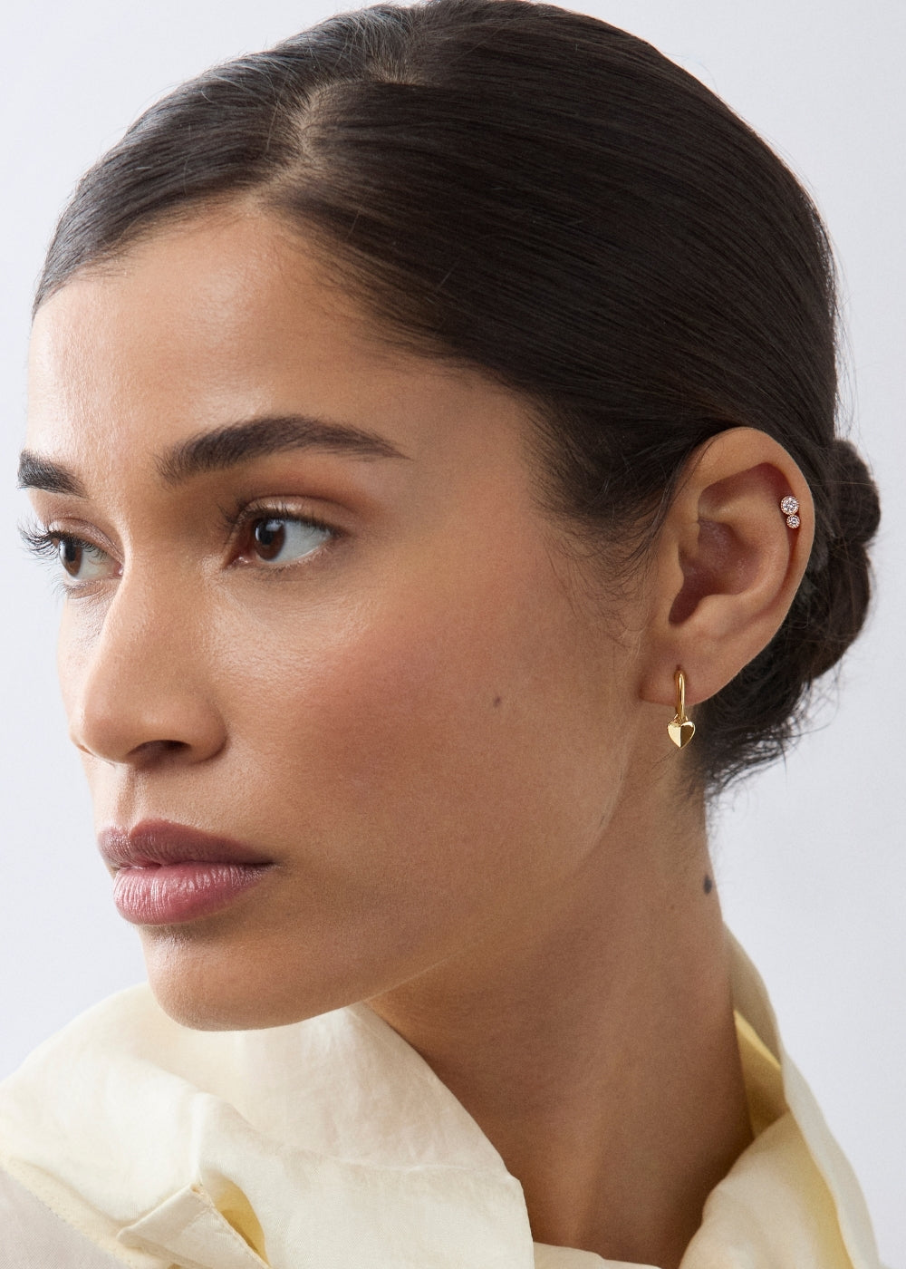 Single Folded Heart Huggie Hoop Earring