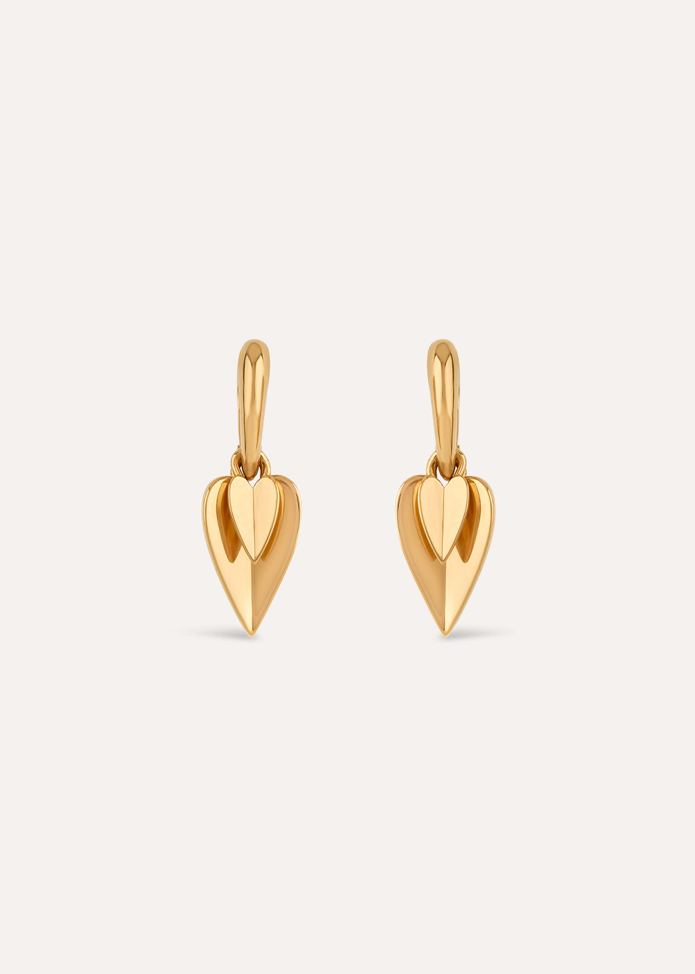 Folded Heart Duo Drop Hoop Earrings