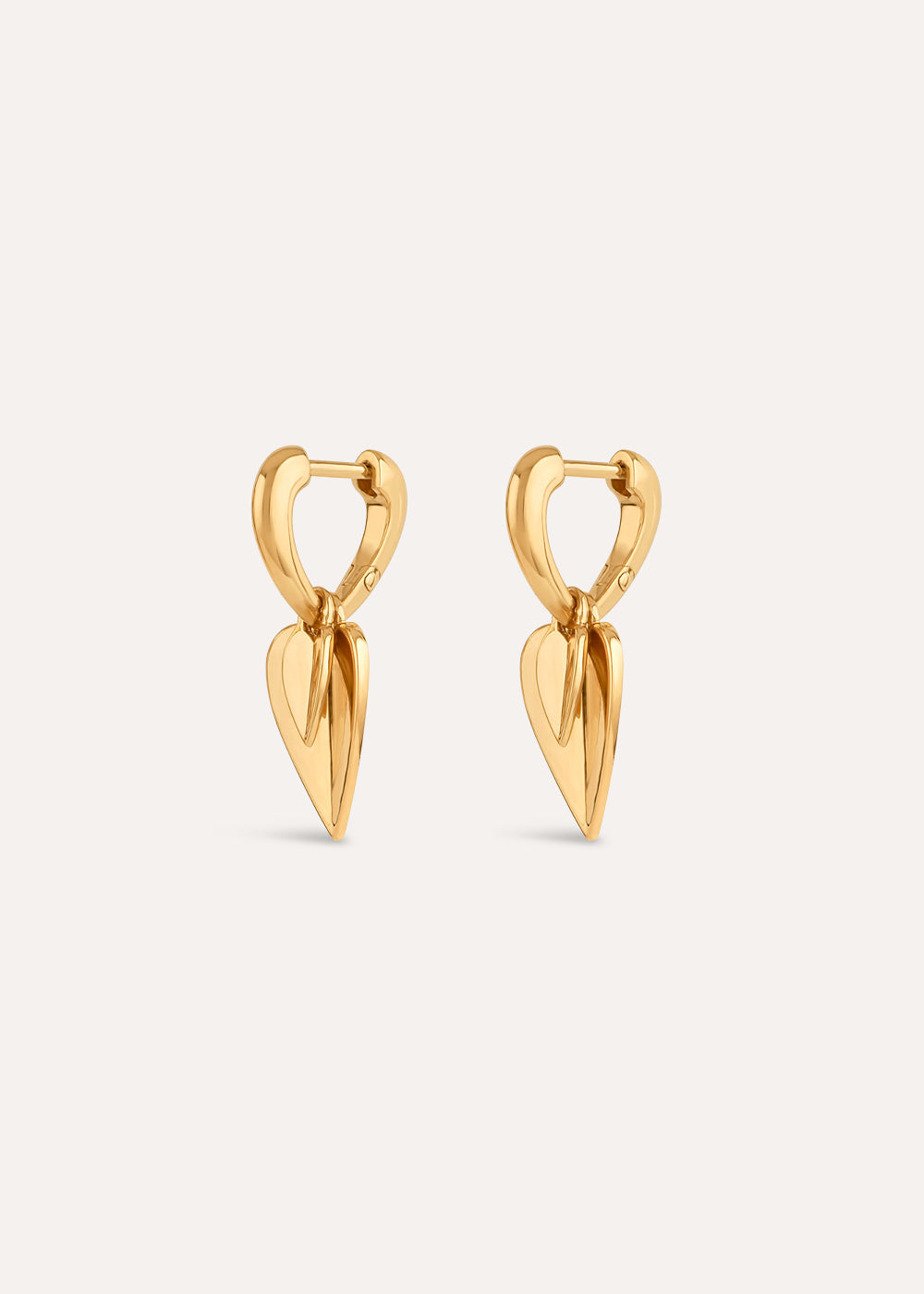Folded Heart Duo Drop Hoop Earrings