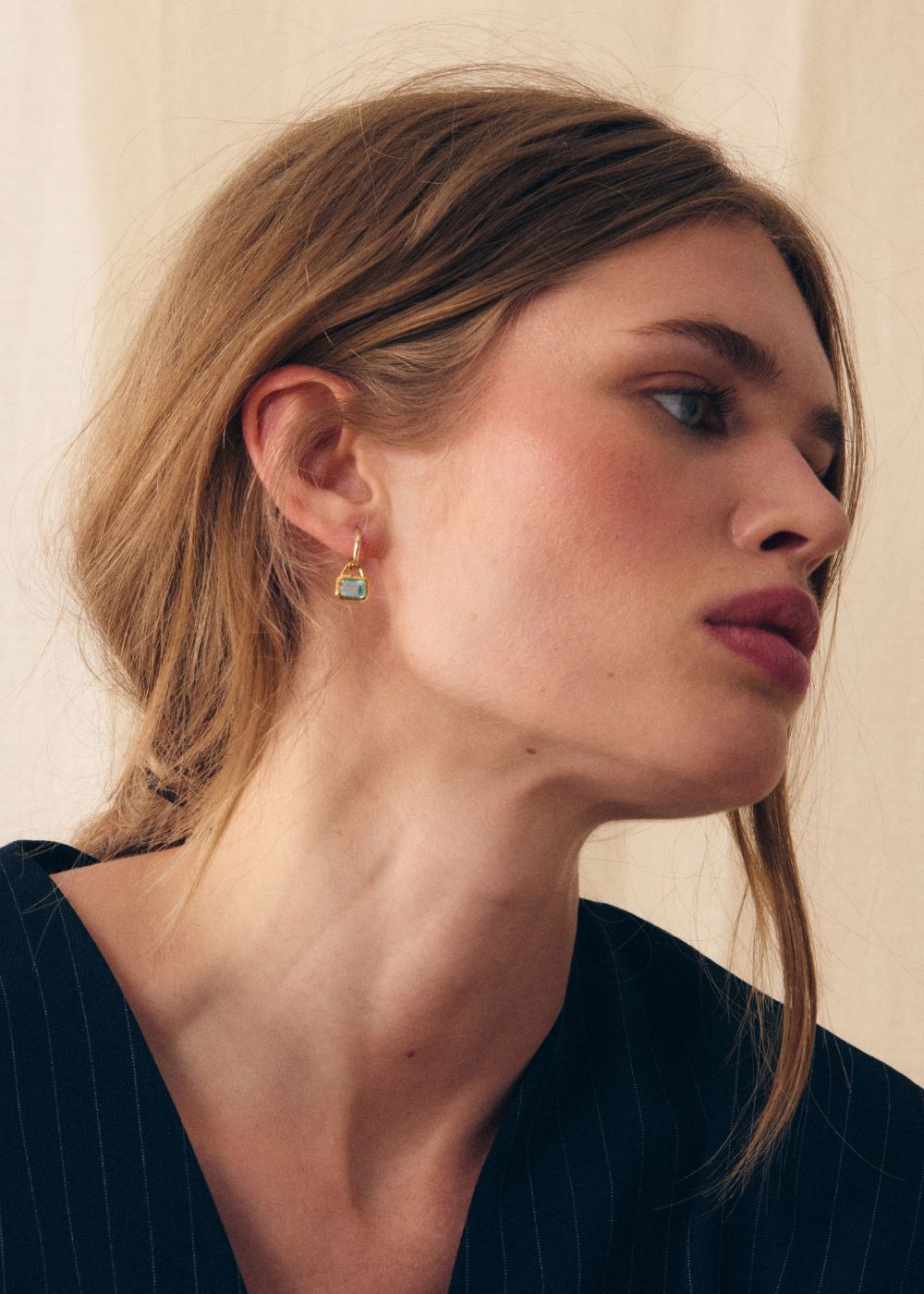 Paloma Sky Blue Topaz Small Hoop Drop Earrings