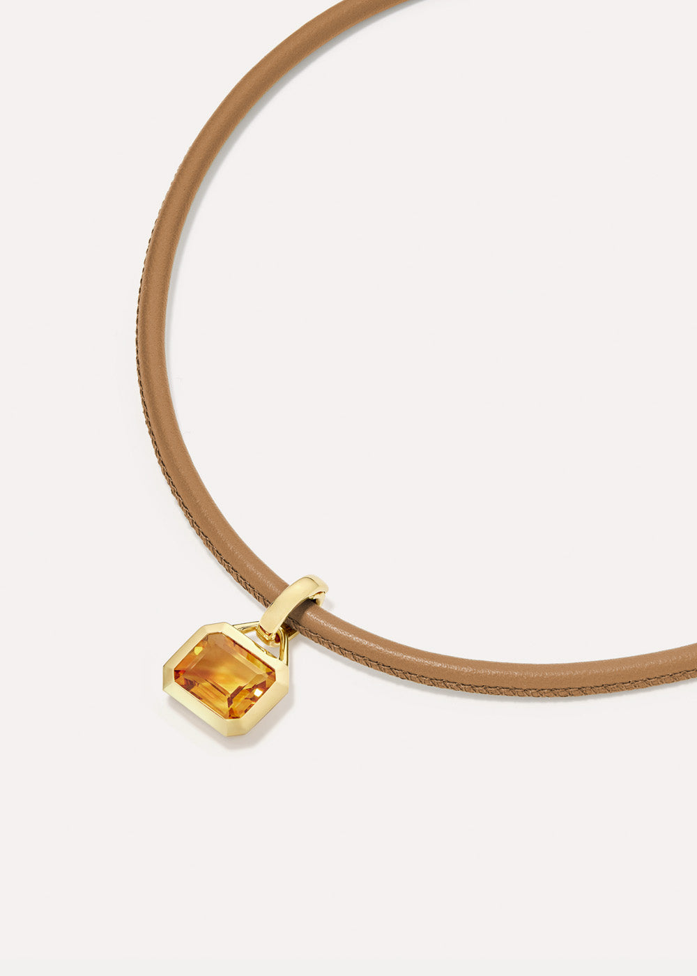 Paloma Octagon Orange Citrine Leather Necklace