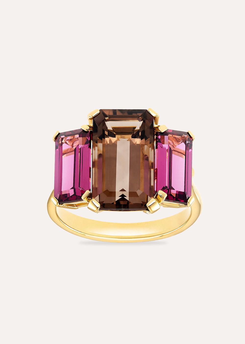 Trinny Trilogy Smokey Quartz & Rhodolite Cocktail Ring