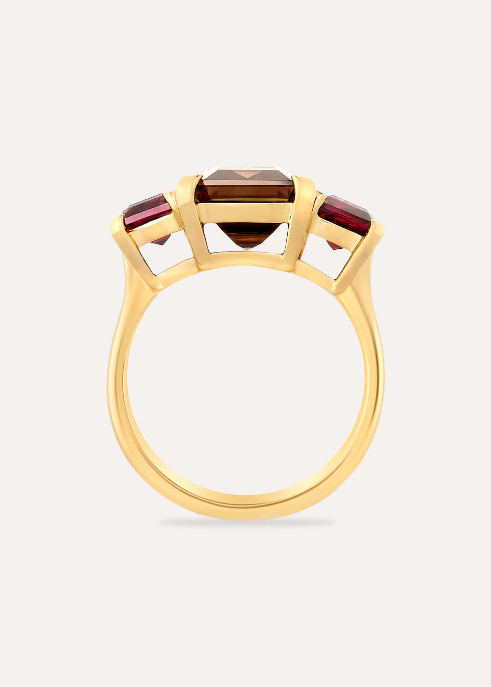 Trinny Trilogy Smokey Quartz & Rhodolite Cocktail Ring
