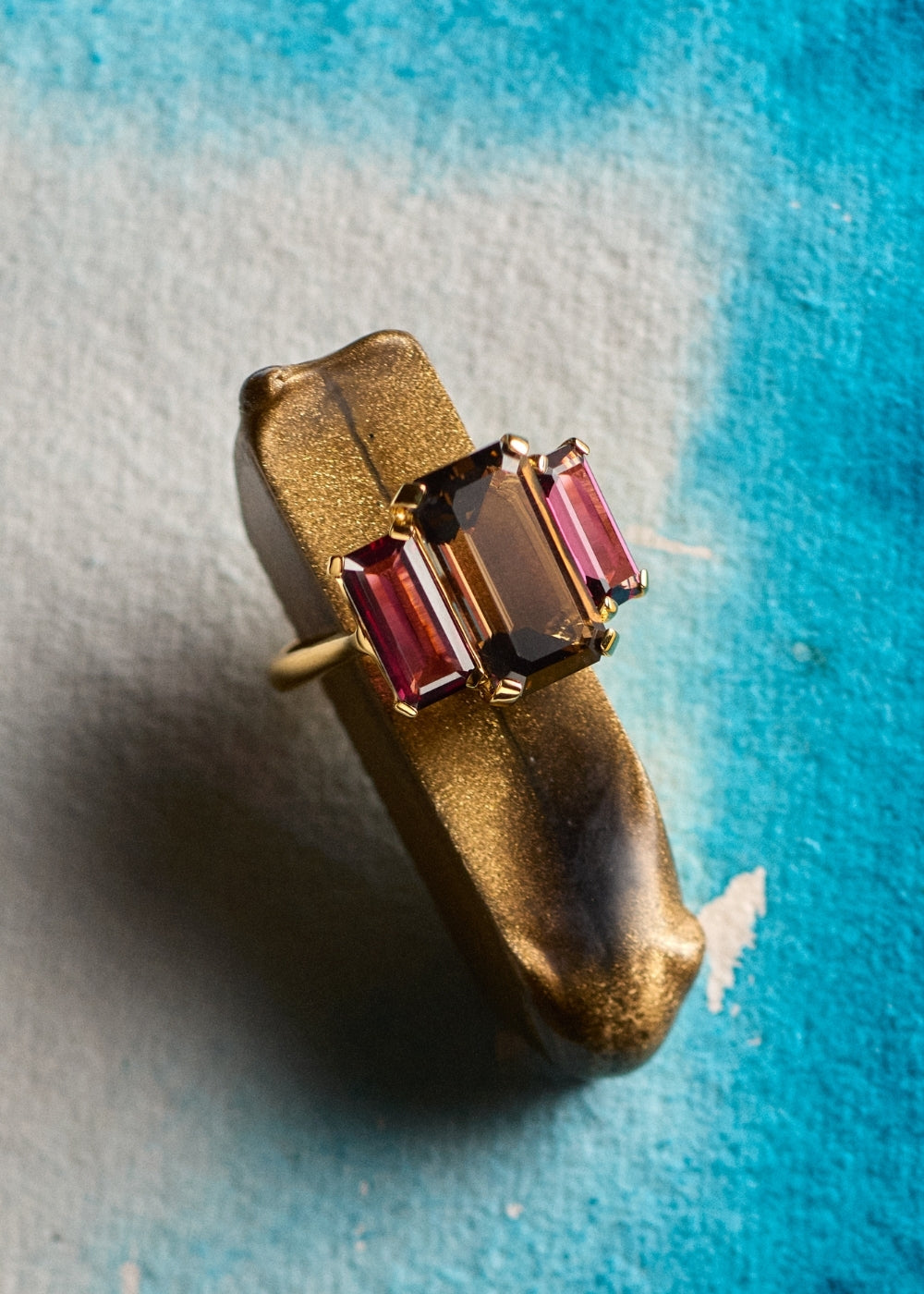 Trinny Trilogy Smokey Quartz & Rhodolite Cocktail Ring