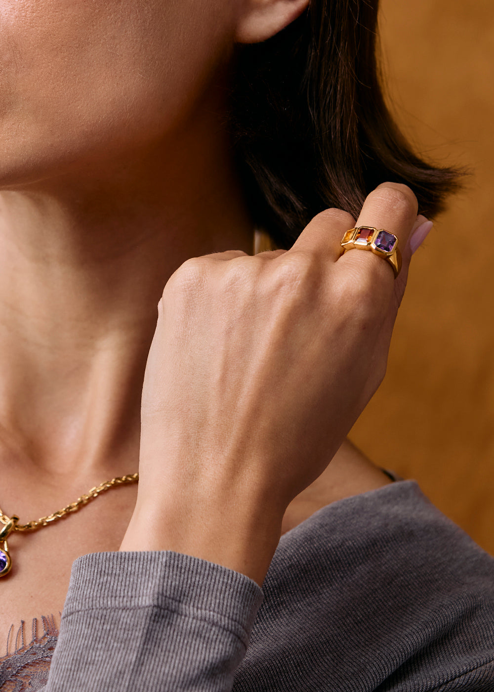 Paloma Amethyst & Citrine Three Stone Ring