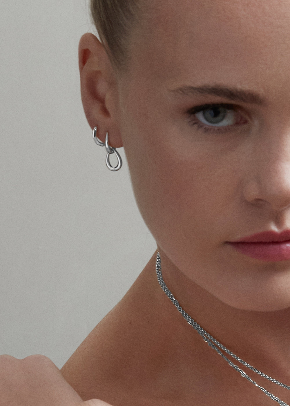 Raindrop Double Link Stud Earrings