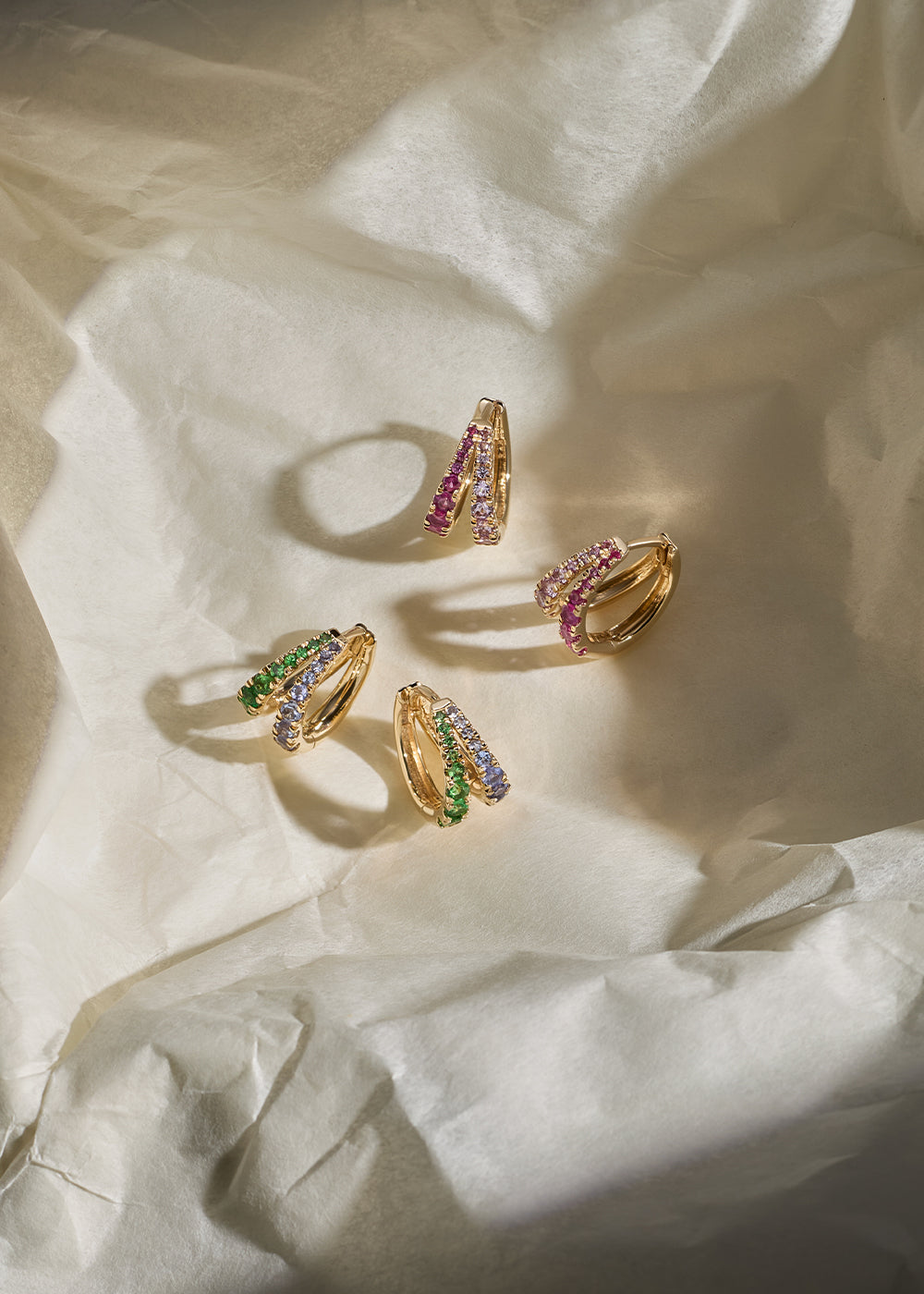 Signature Duo Tanzanite & Tsavorite Huggie Hoop Earrings