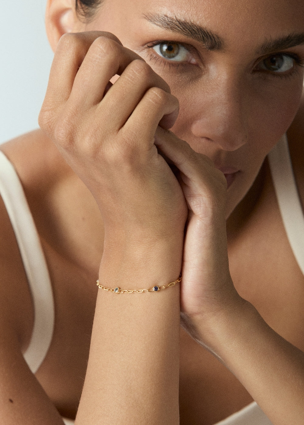 Rainbow Gemstone Paperclip Chain Bracelet