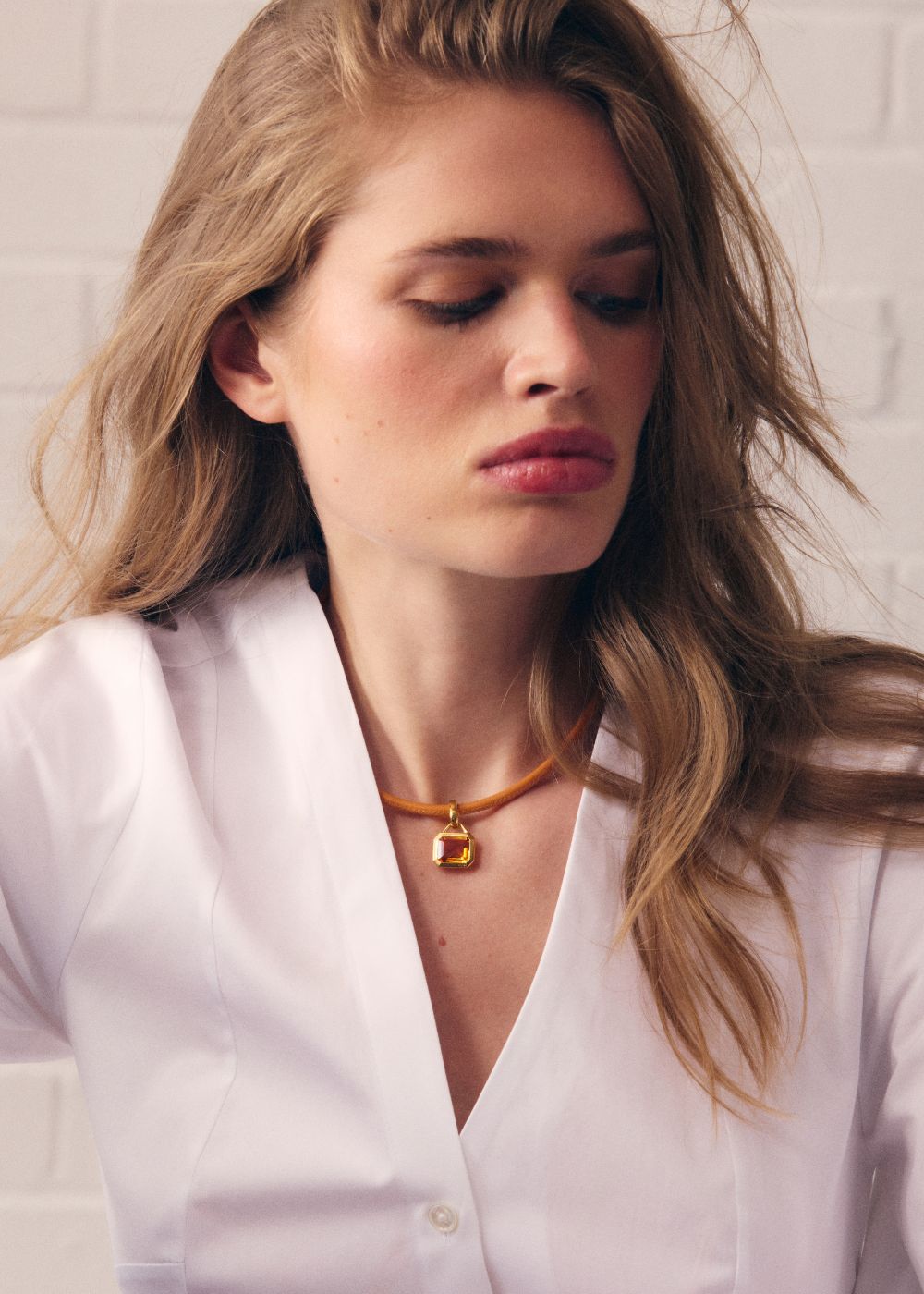 Paloma Octagon Orange Citrine Leather Necklace