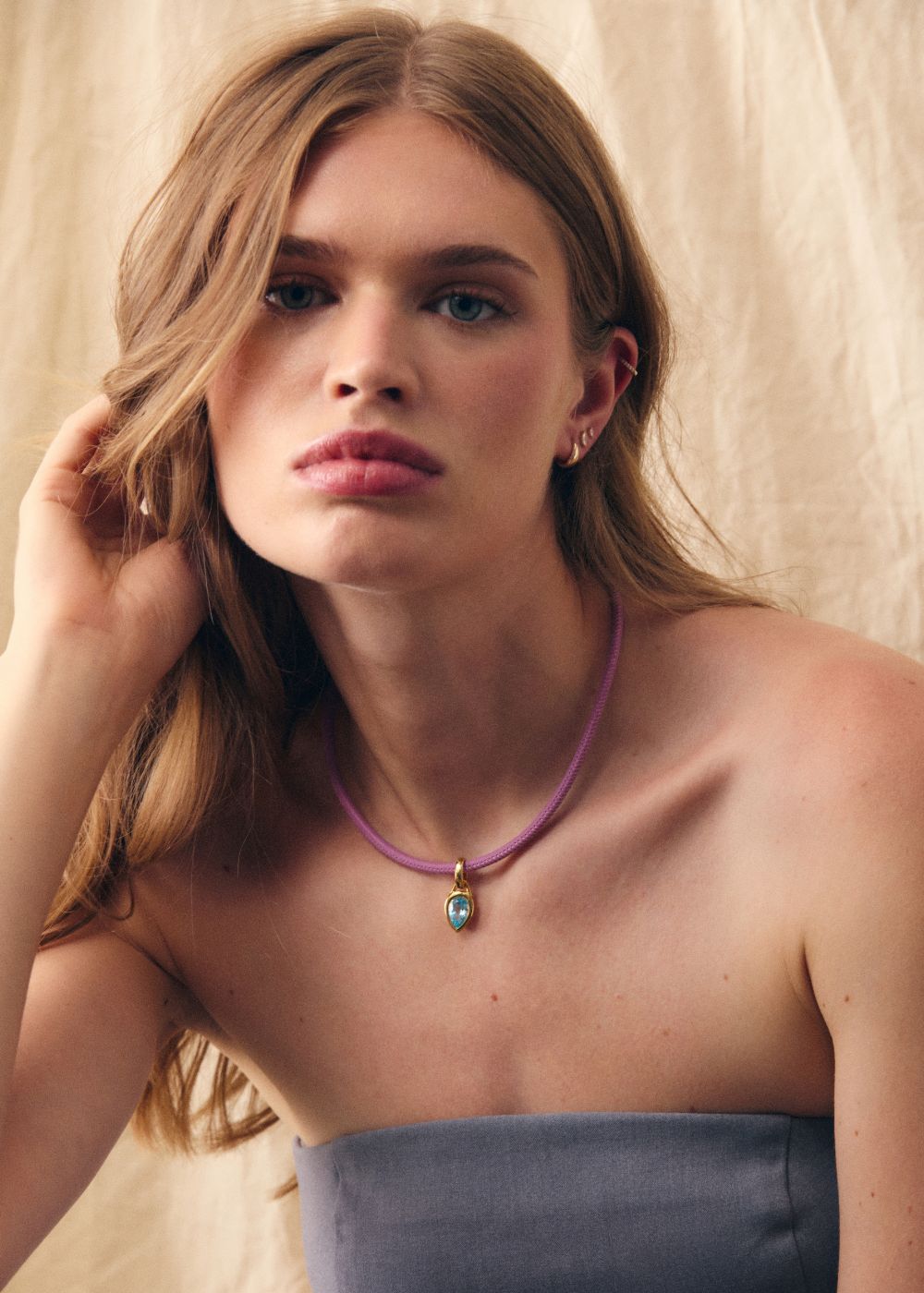 Paloma Pear Sky Blue Topaz Leather Necklace