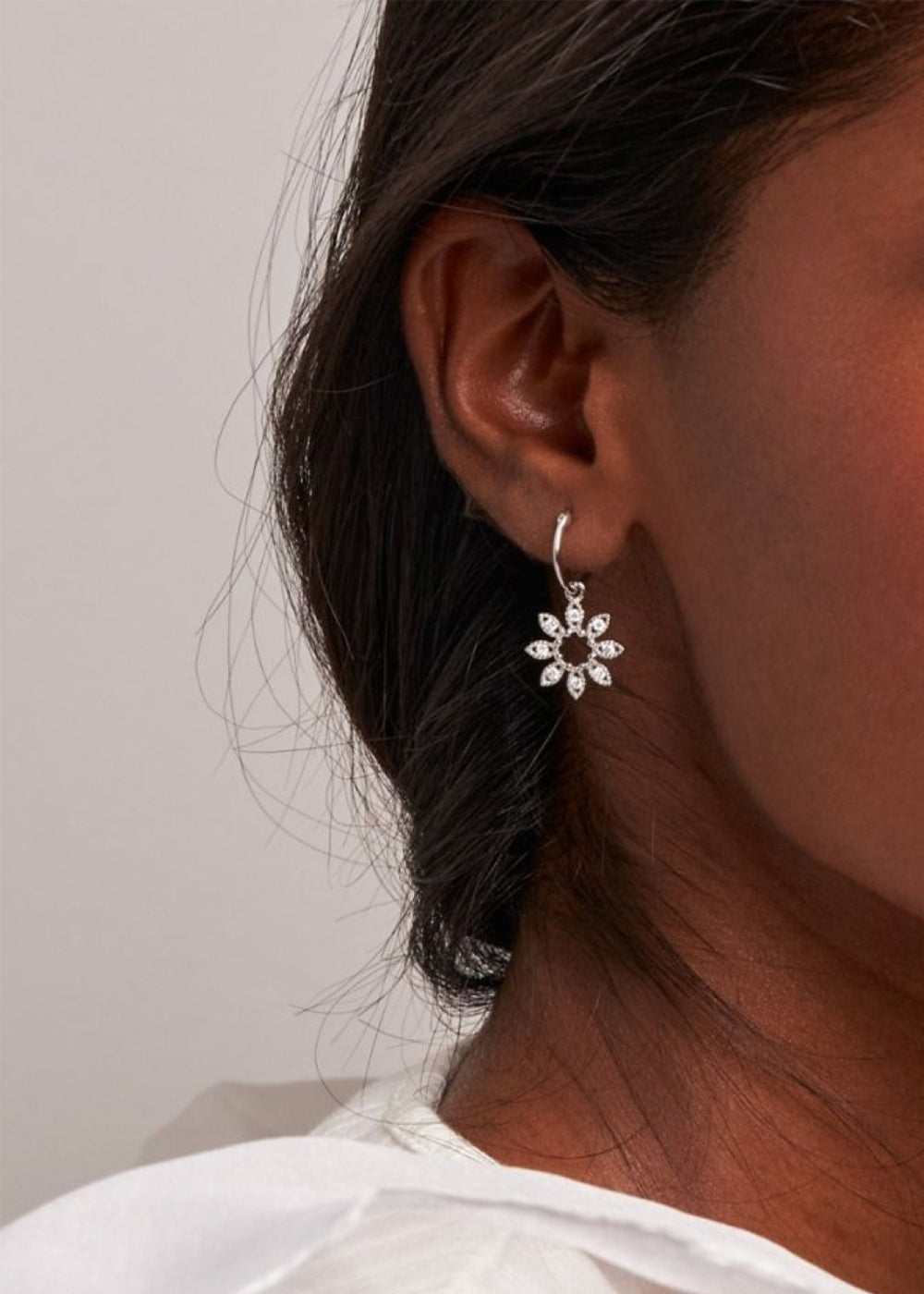 Jasmine Flower Diamond Drop Earrings