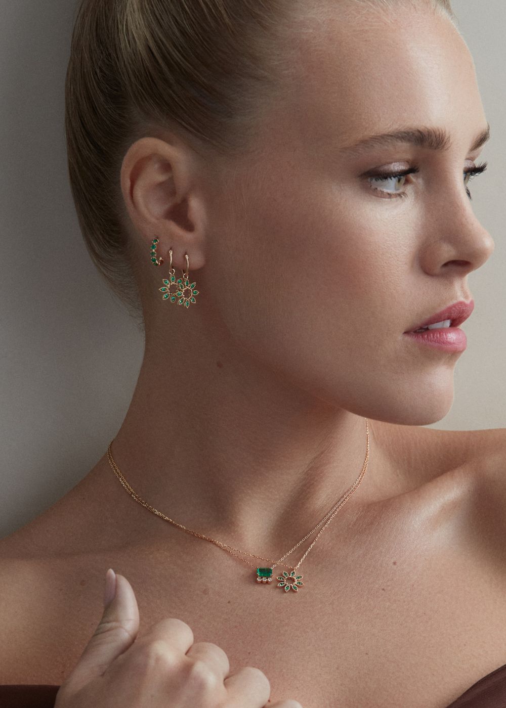 Jasmine Flower Emerald Drop Earrings