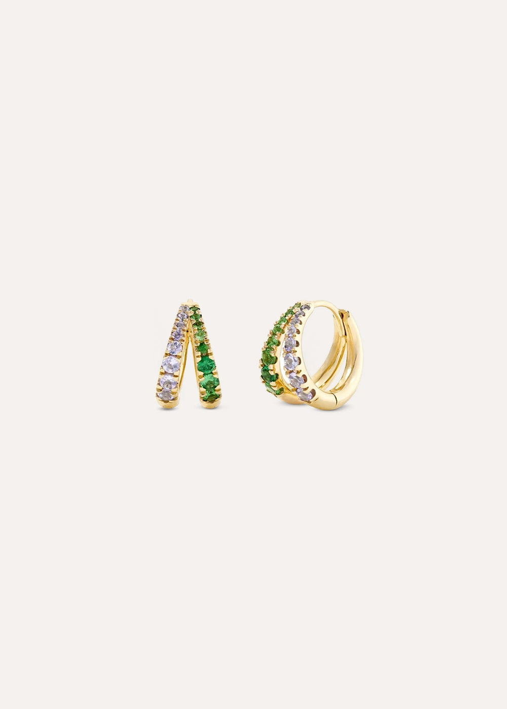 Signature Duo Tanzanite & Tsavorite Huggie Hoop Earrings