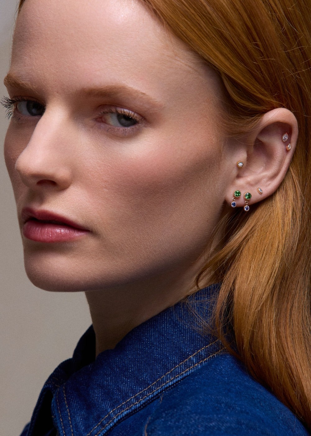 Jasmine Duo Drop Tsavorite & Tanzanite Stud Earrings