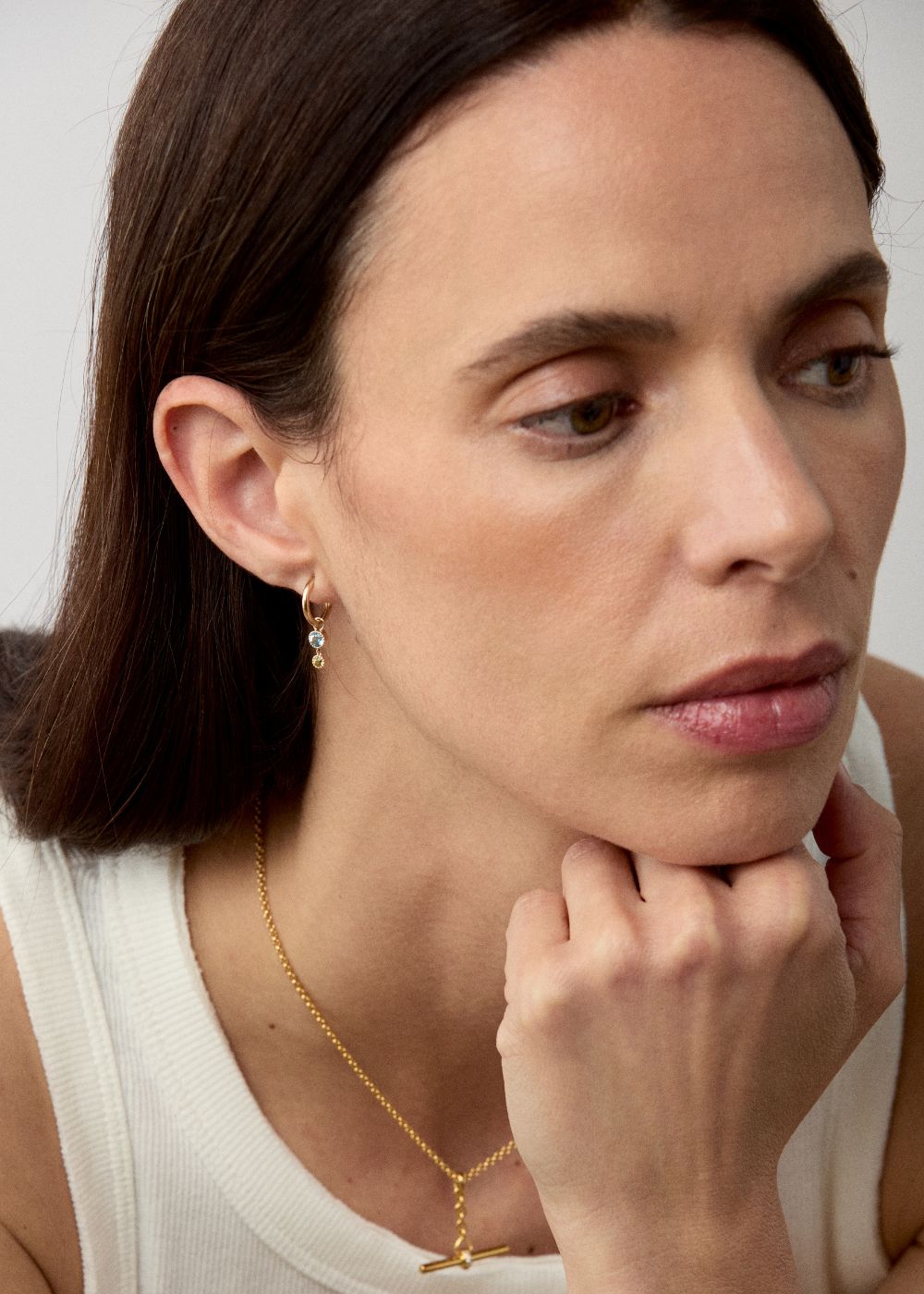 Blue Topaz & Peridot Duo Drop Hoop Earrings