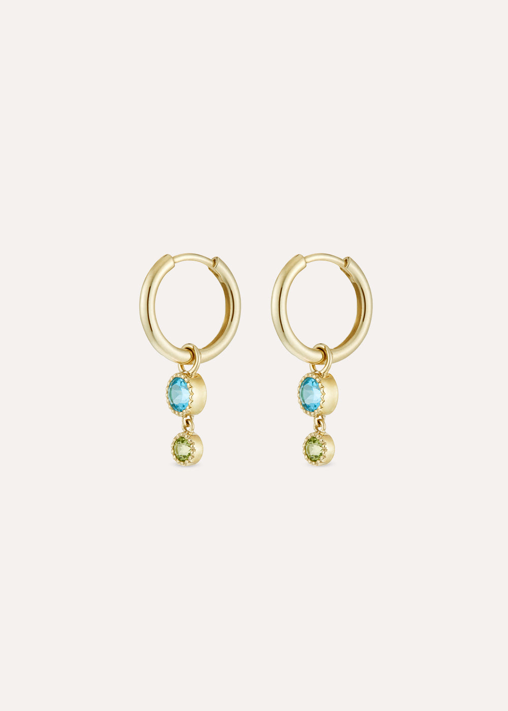 Blue Topaz & Peridot Duo Drop Hoop Earrings