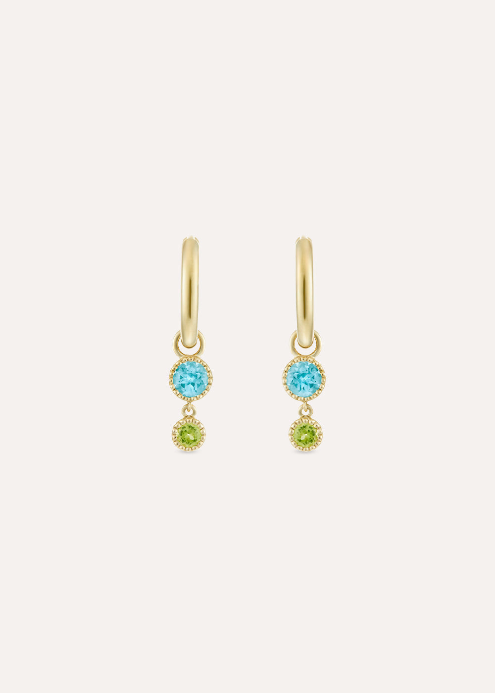 Blue Topaz & Peridot Duo Drop Hoop Earrings