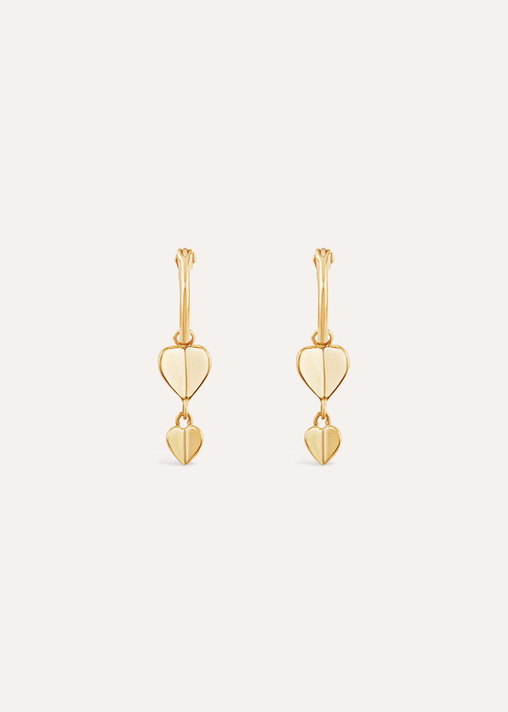 Folded Heart Drop Hoop Earrings