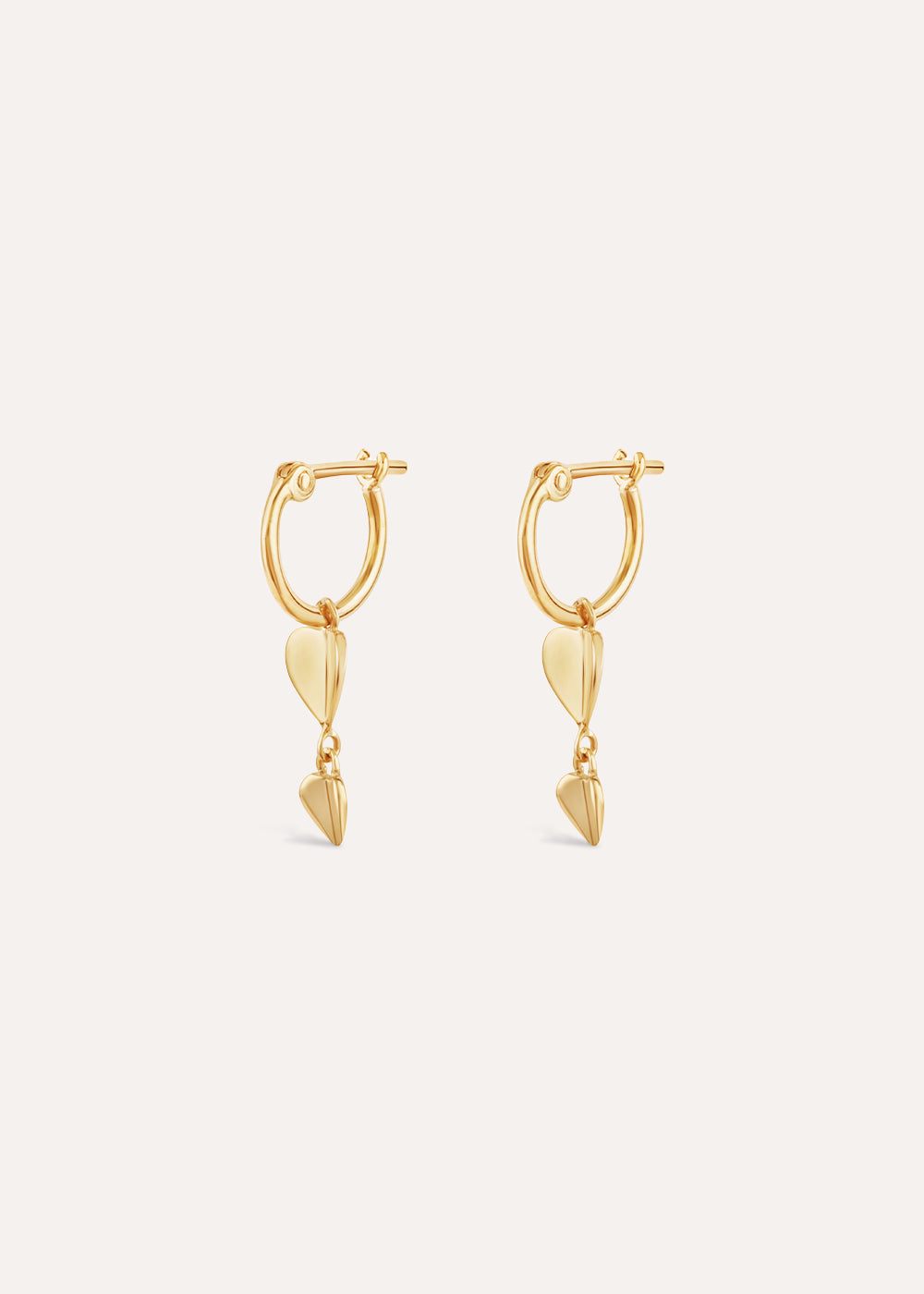 Folded Heart Drop Hoop Earrings