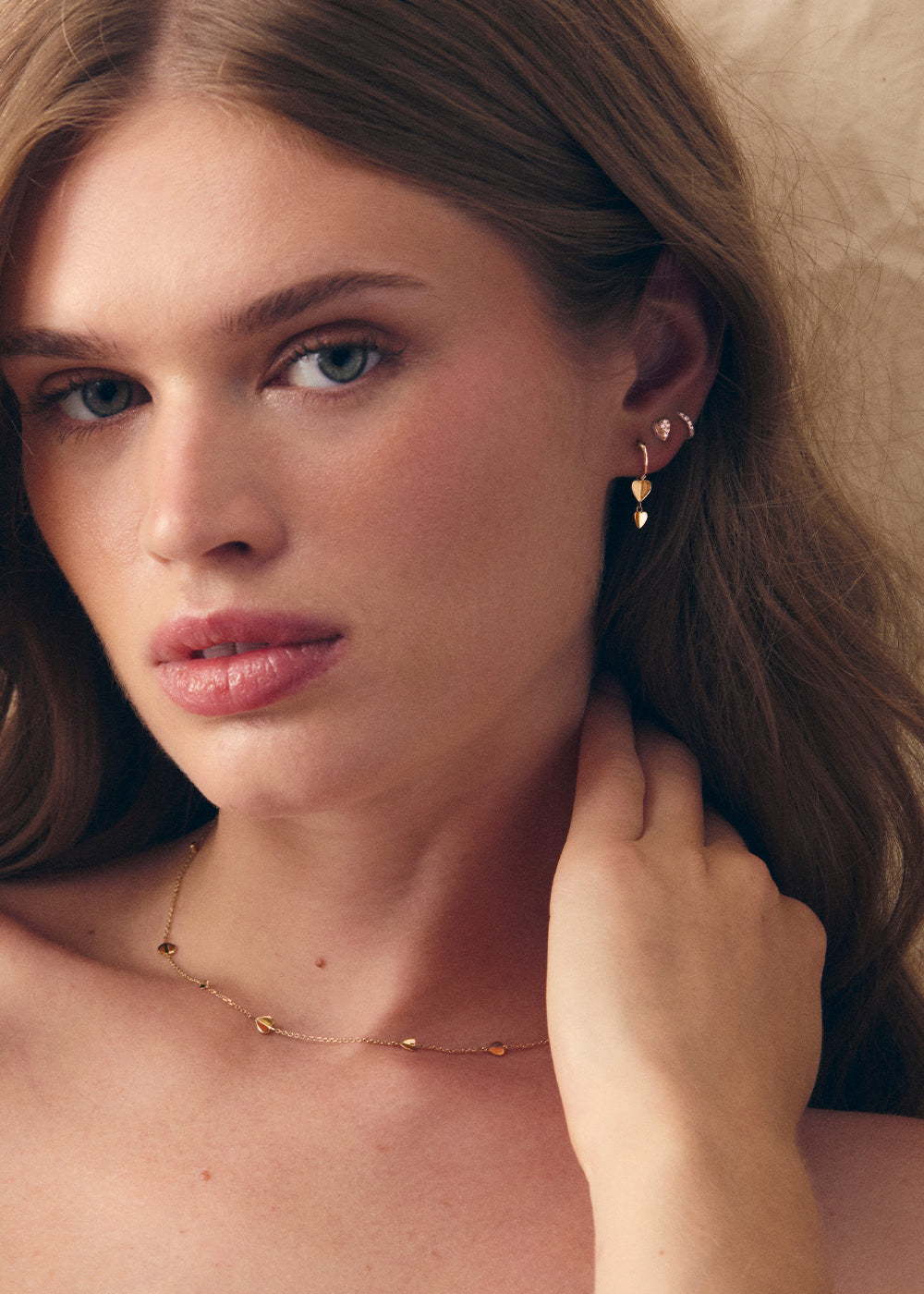 Folded Heart Drop Hoop Earrings