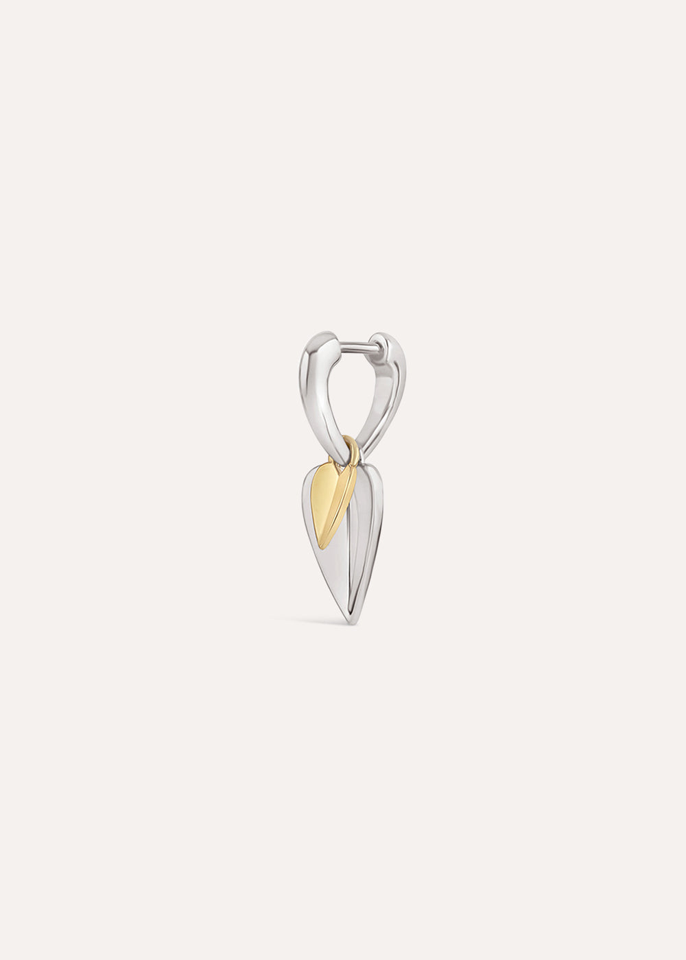 Single Folded Heart Duo Drop Hoop Earring