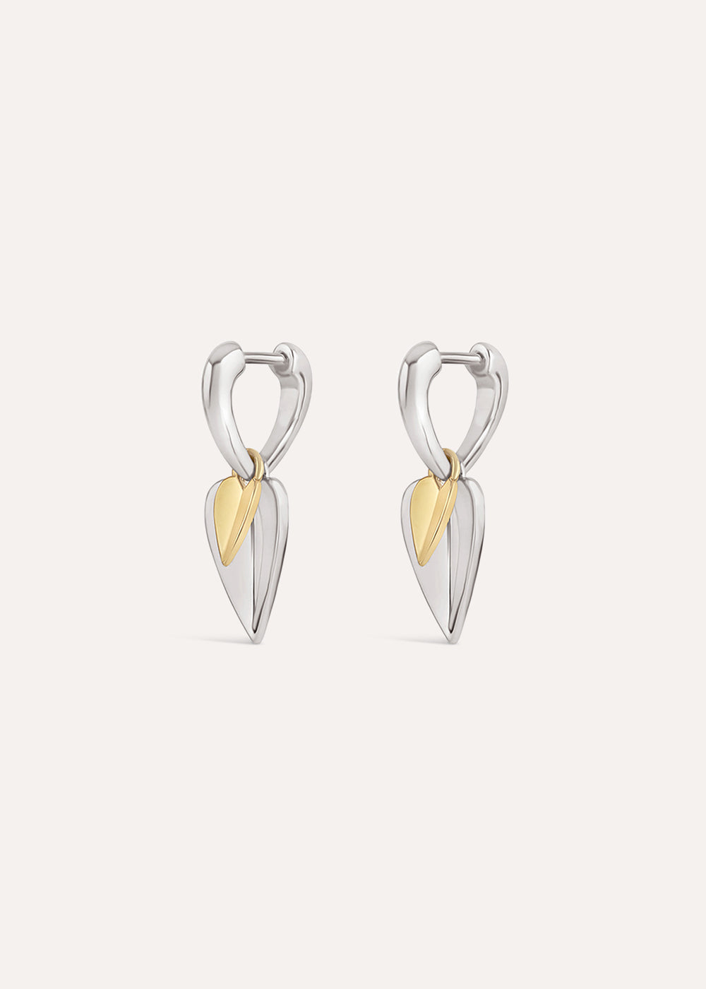 Folded Heart Duo Drop Hoop Earrings