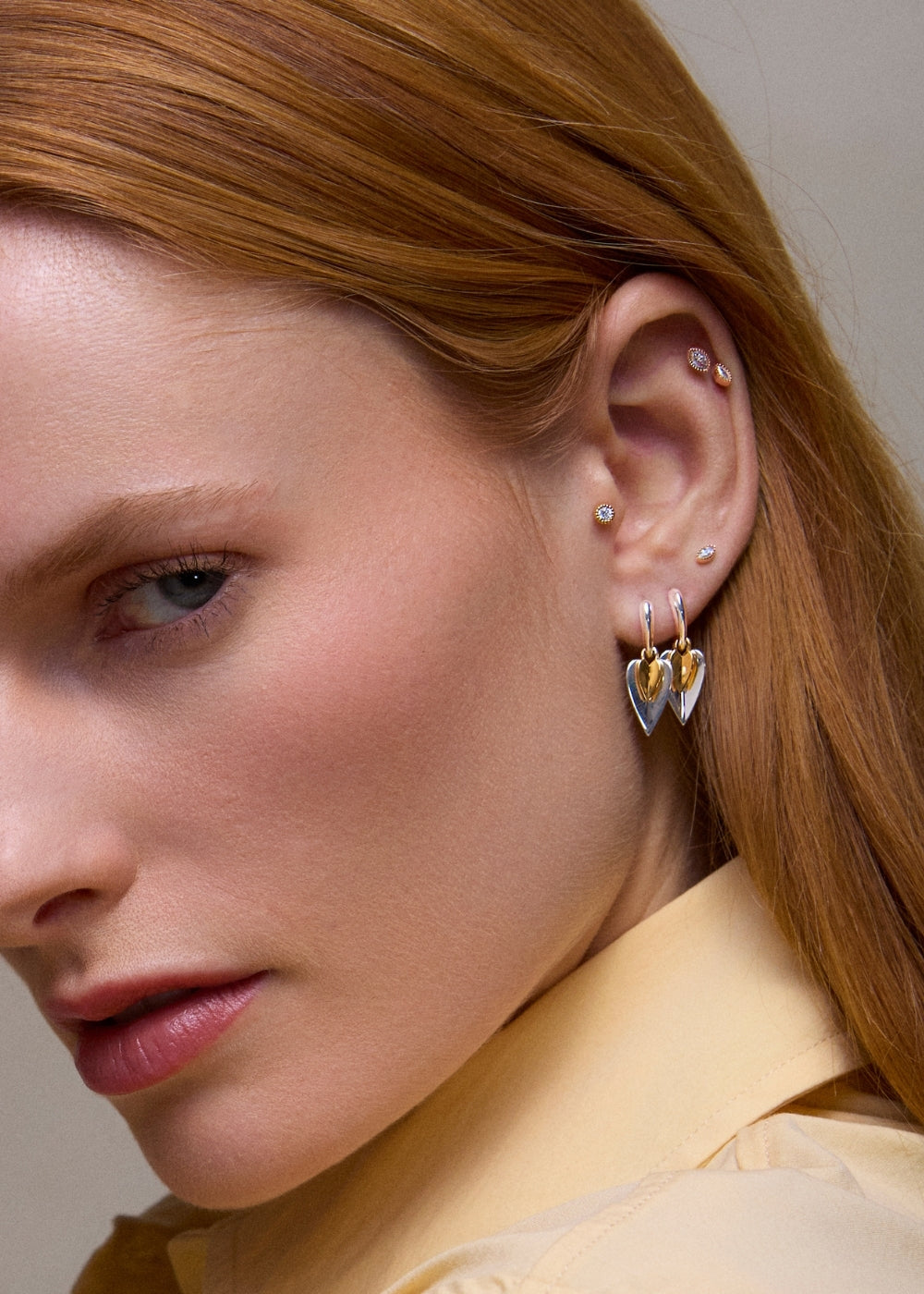 Single Folded Heart Duo Drop Hoop Earring