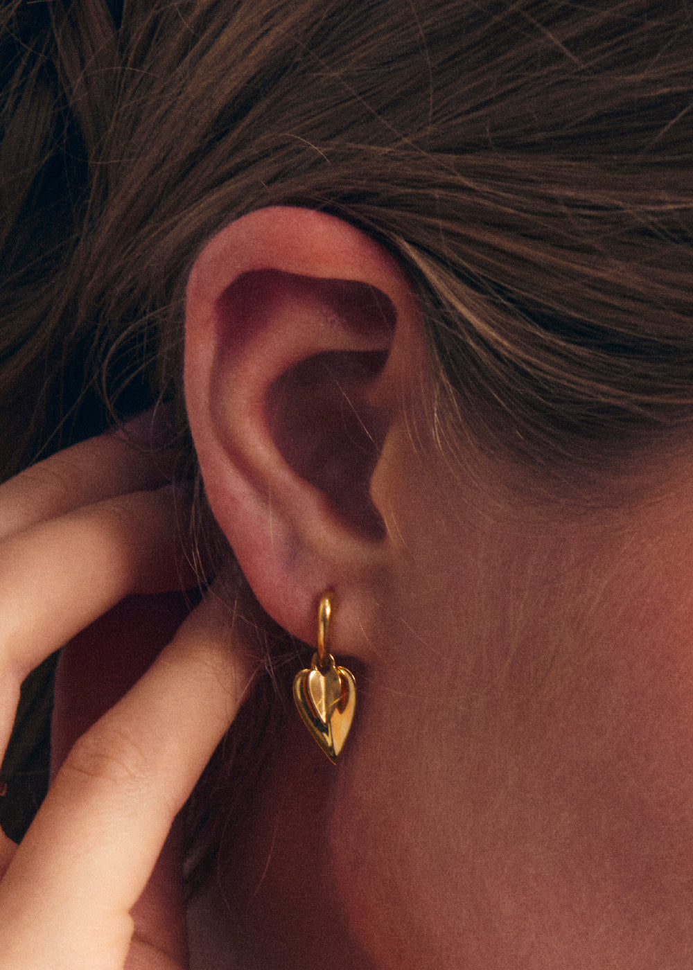 Single Folded Heart Duo Drop Hoop Earring