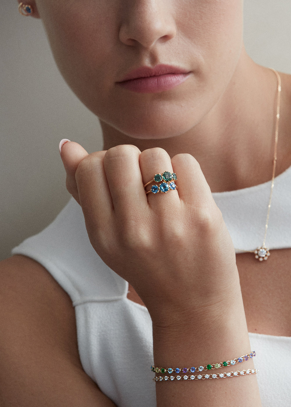 Elyhara Medium Trilogy Teal Sapphire Ring