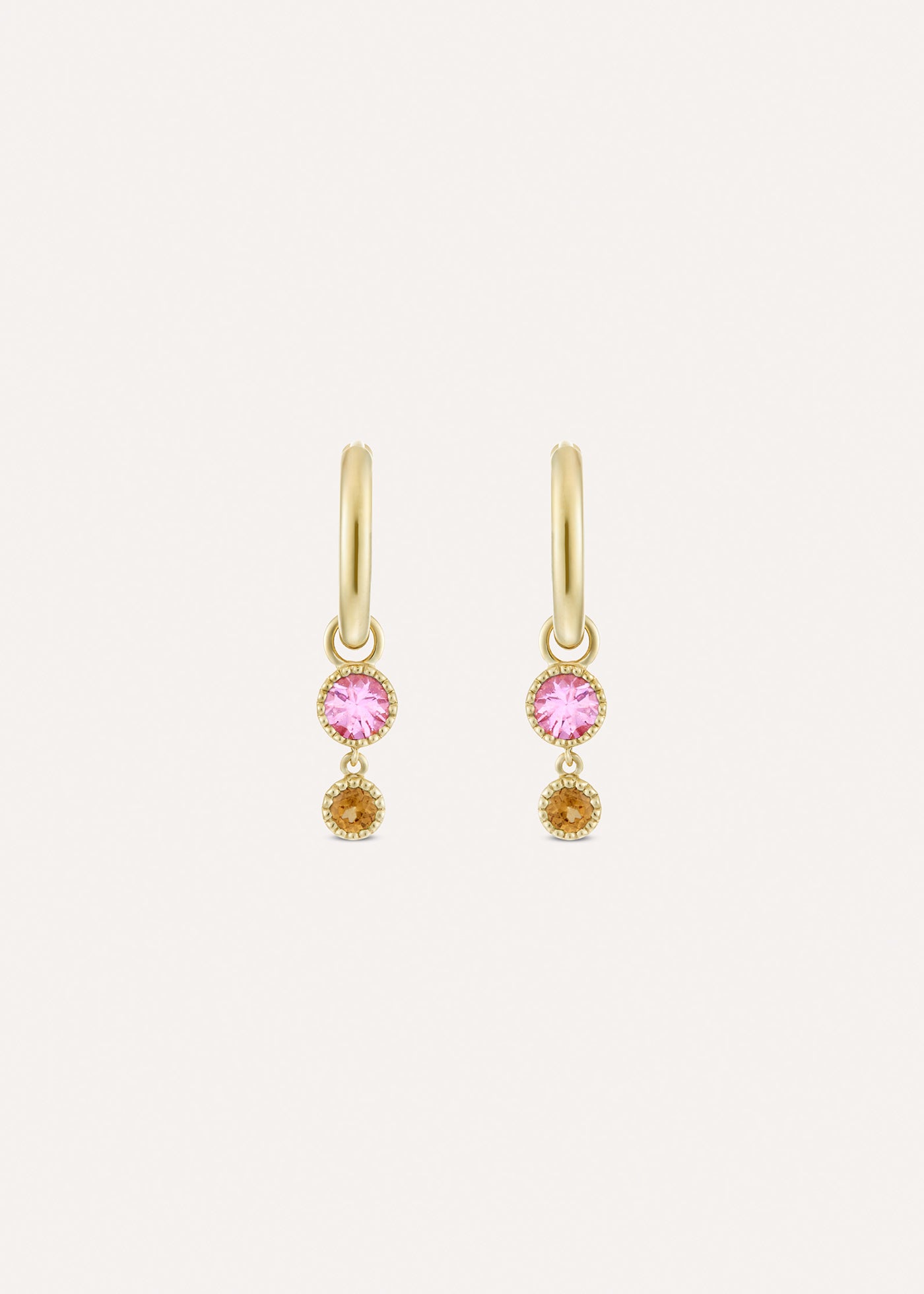 Pink Tourmaline & Orange Garnet Duo Drop Hoop Earrings