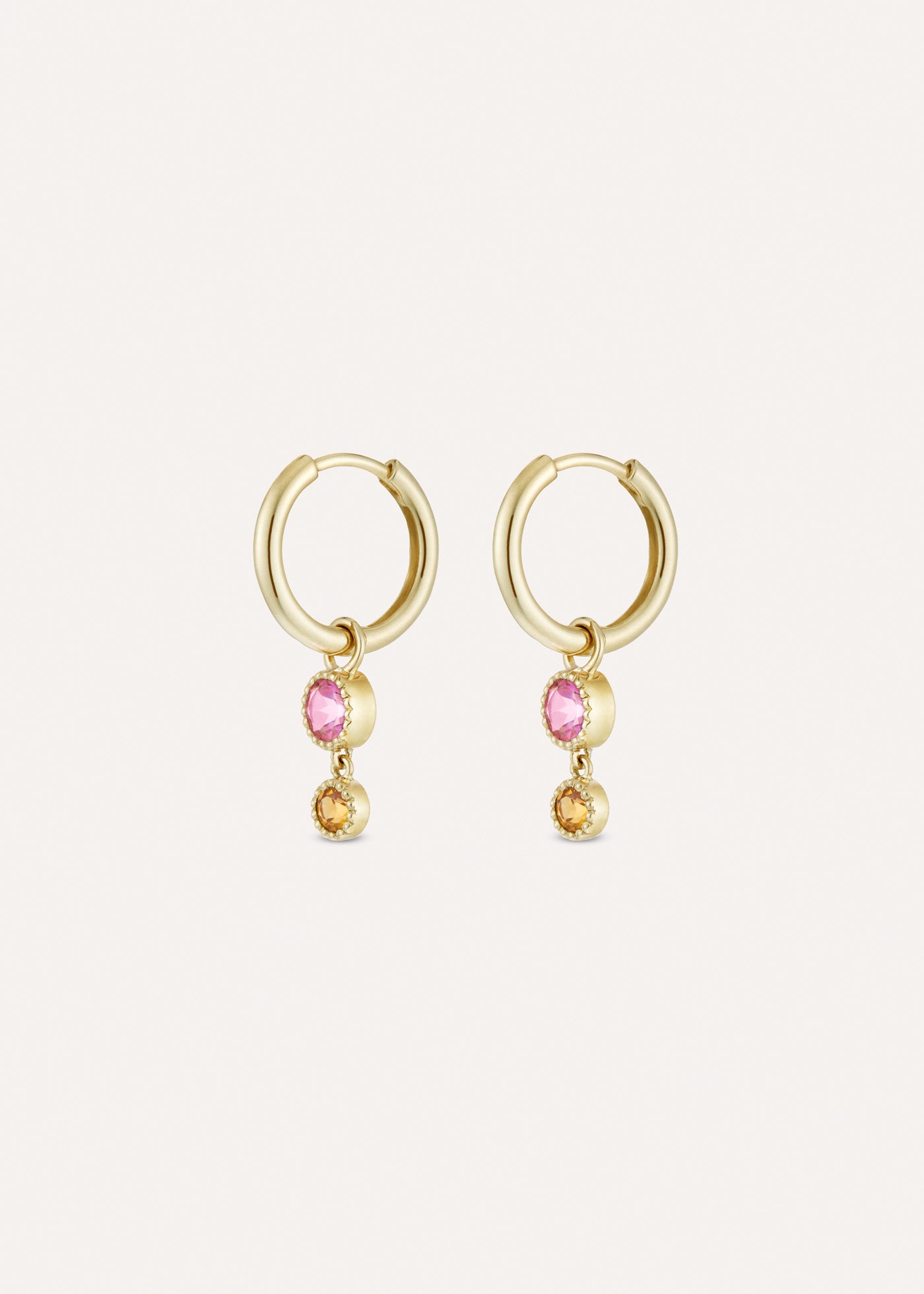 Pink Tourmaline & Orange Garnet Duo Drop Hoop Earrings