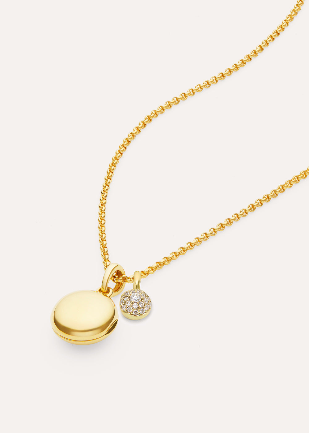 Button Locket & Lab-Grown Diamond Bon Bon Necklace