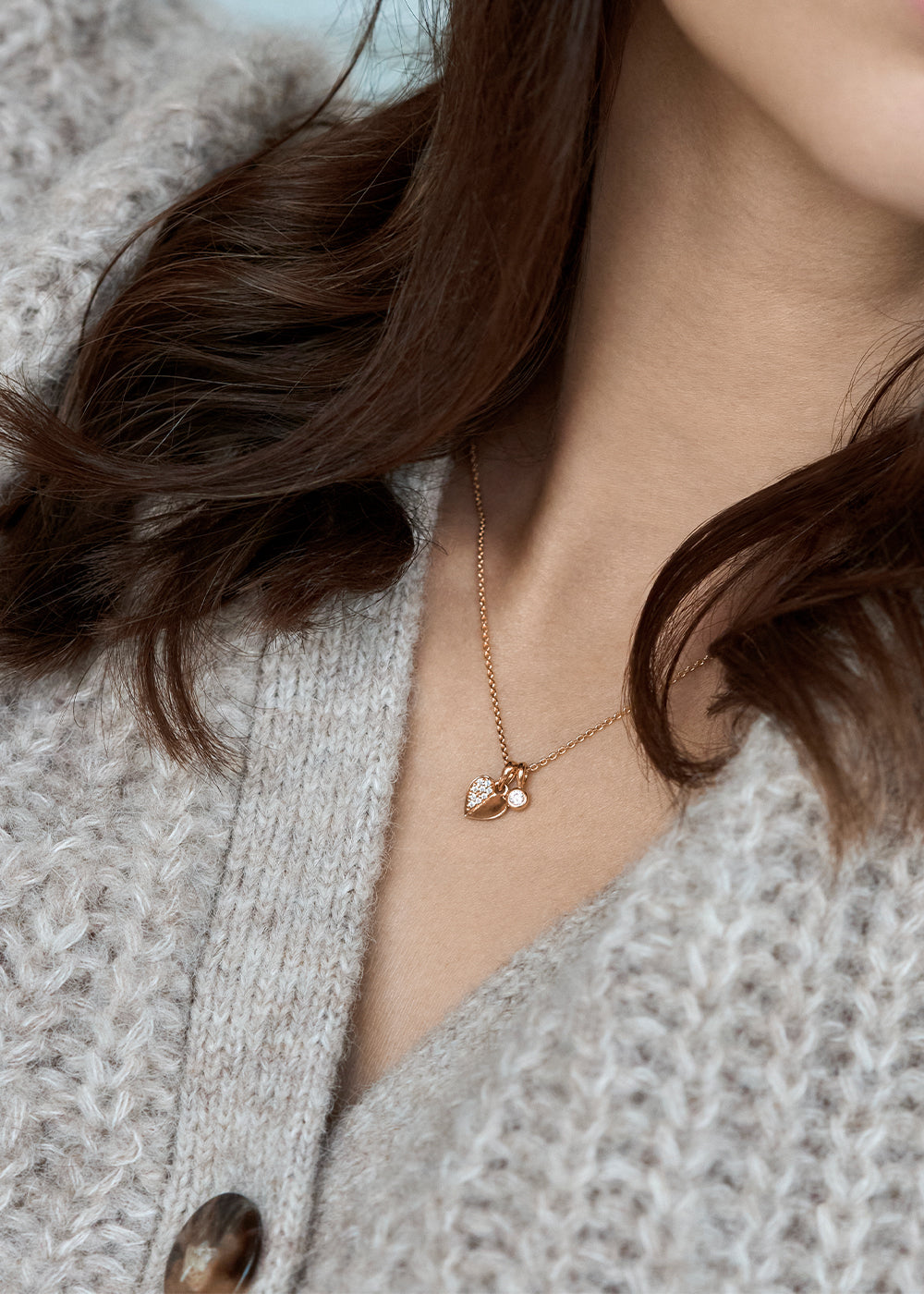 Folded Heart Lab-Grown Diamond Duo Pendant Necklace