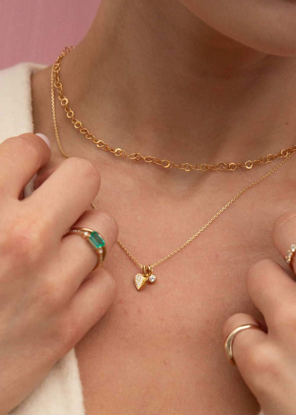 Folded Heart Lab-Grown Diamond Duo Pendant Necklace