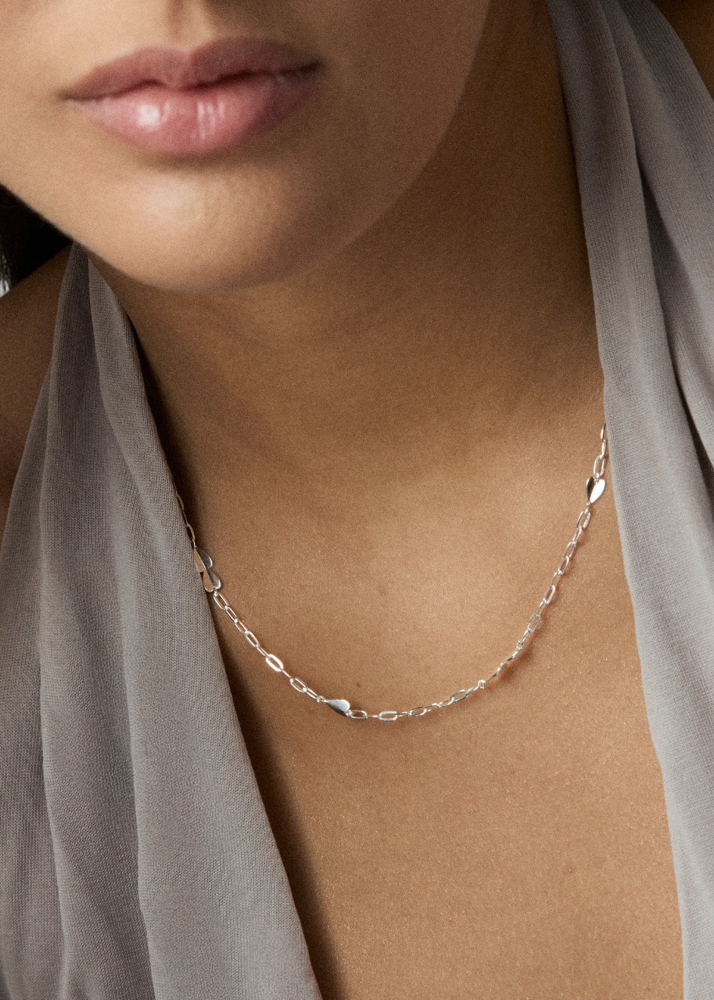 Folded Heart Chain Necklace
