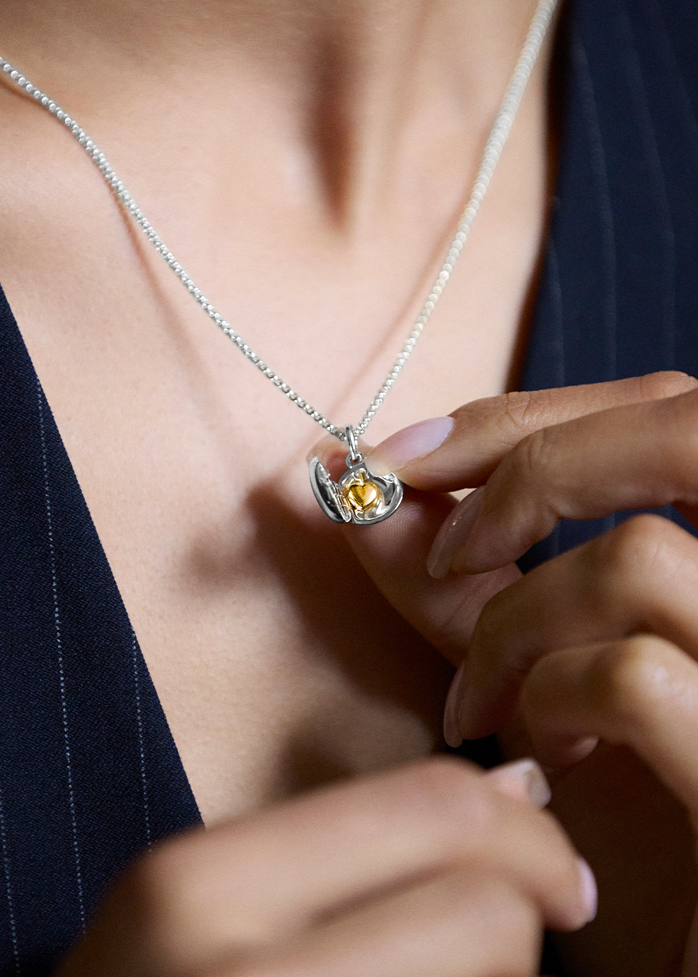 Button Locket Necklace with Heart Charm