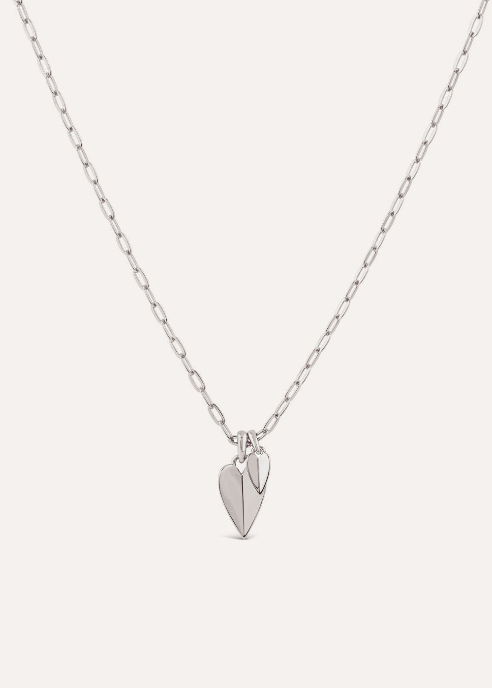 Folded Heart Duo Charm Pendant Necklace