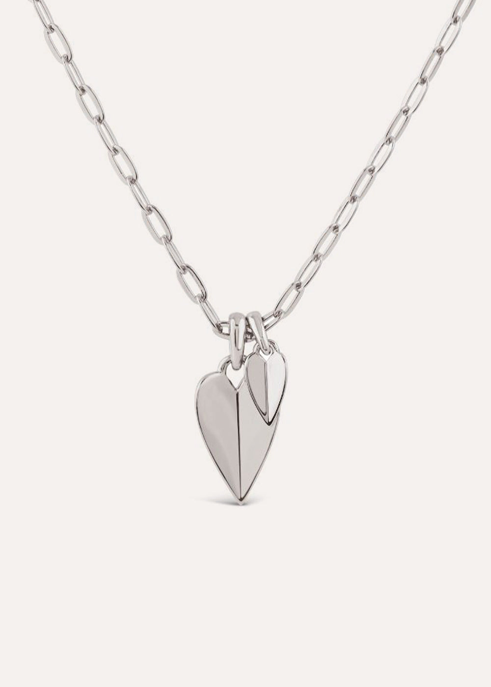 Folded Heart Duo Charm Pendant Necklace