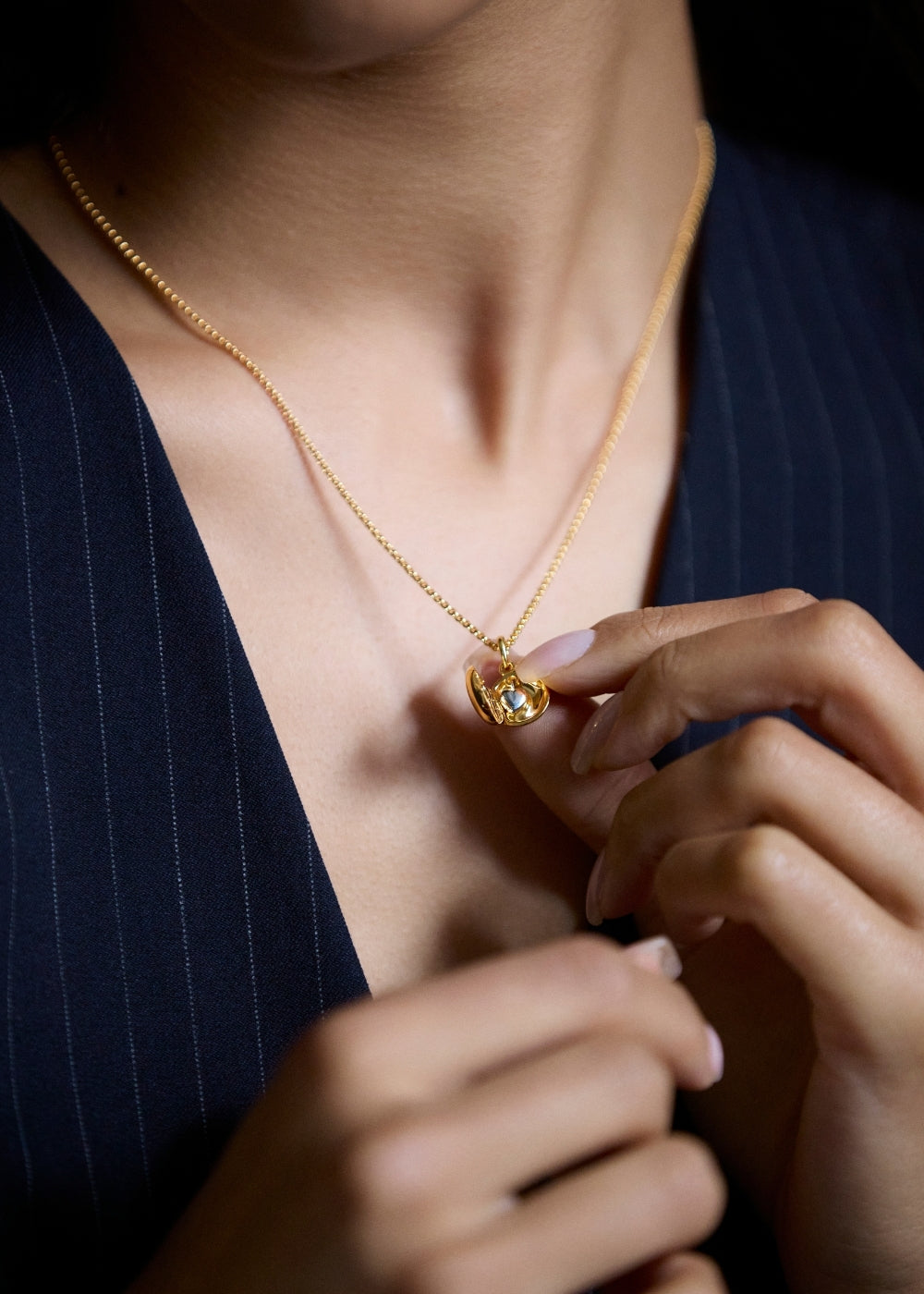 Button Locket with Heart Charm