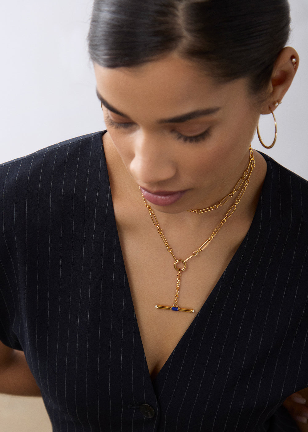Lapis Lariat T-Bar Necklace