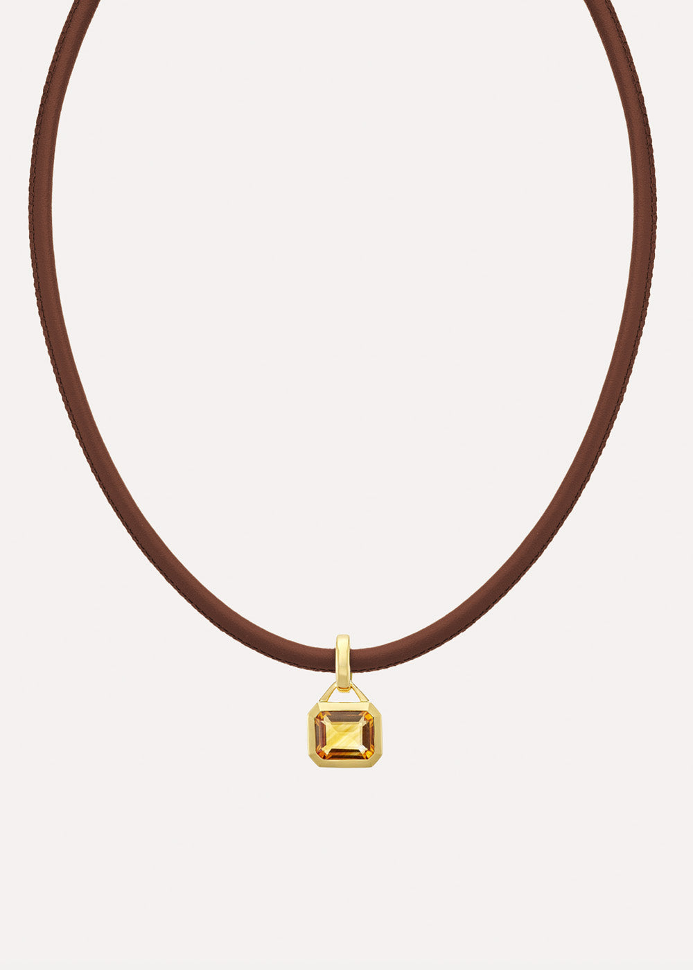 Paloma Octagon Orange Citrine Leather Necklace