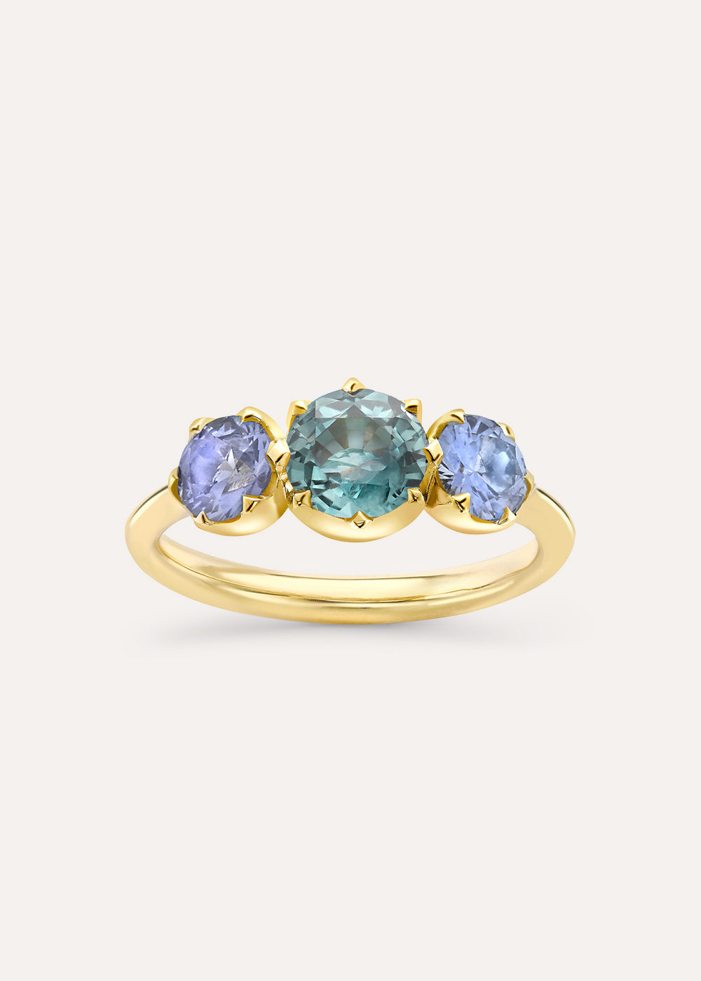 Elyhara Medium Trilogy Green & Blue Sapphire Ring