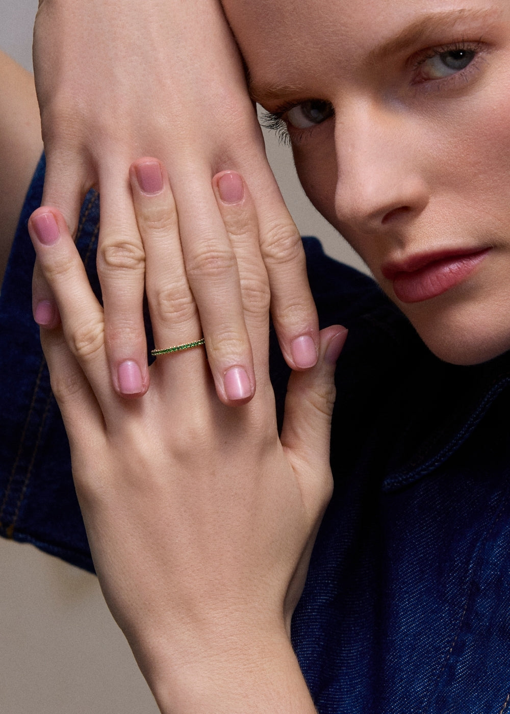 Minnow Three Quarter Small Tsavorite Garnet Eternity Ring