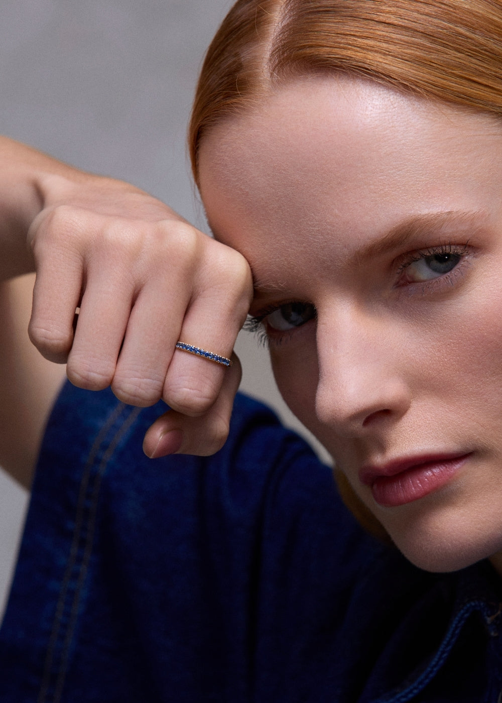 Minnow Three Quarter Medium Blue Sapphire Eternity Ring